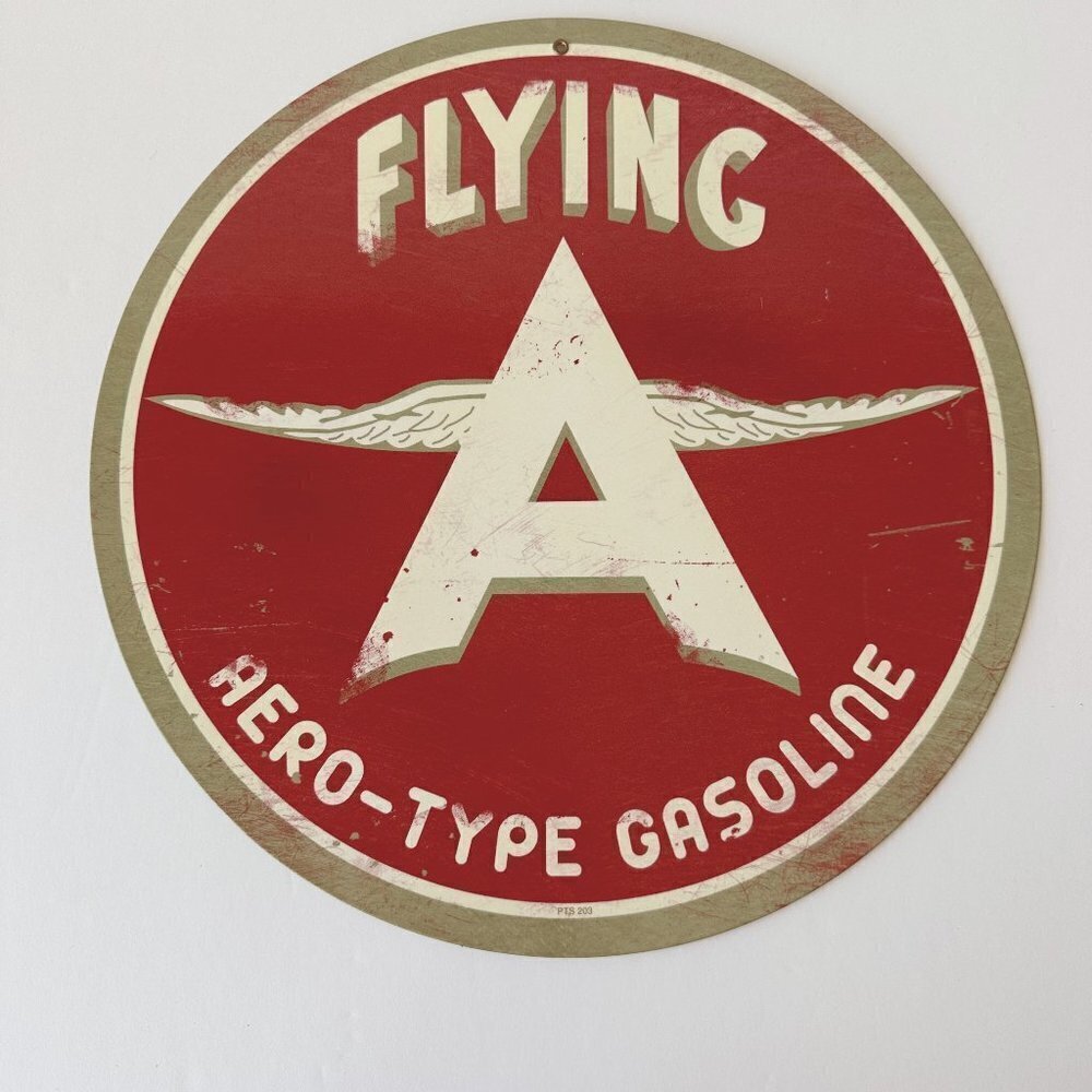 Flying A Aero-Type Gasoline Vintage Round Metal Wall Mount Sign Reproduction